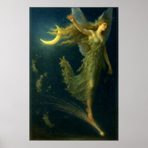 Nattflicka Ridande På En Stjärnfall Fantasi Konst Poster