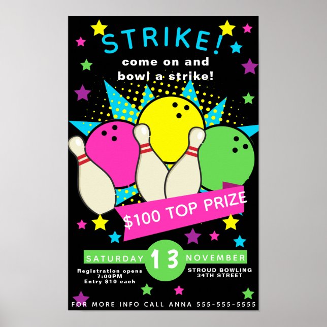 nattflygare, bowlingturnering poster (Framsidan)