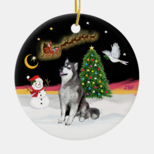 Nattflygning - Alaska Malamute Julgransprydnad Keramik