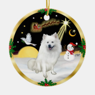 Nattflygning - American Eskimo Hund Julgransprydnad Keramik