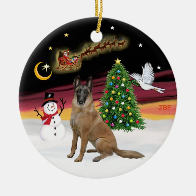 Nattflygning - Belgisk Malinois Julgransprydnad Keramik (Framsidan)