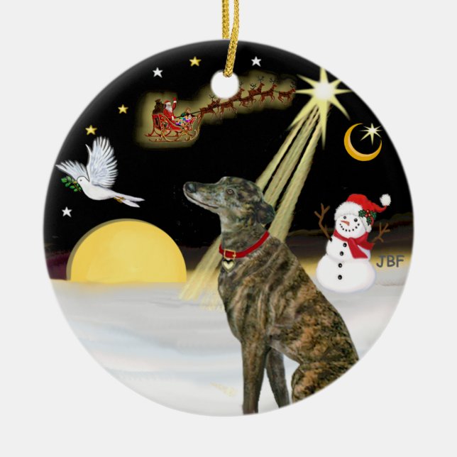 Nattflygning - brindle Greyhound Julgransprydnad Keramik (Framsidan)