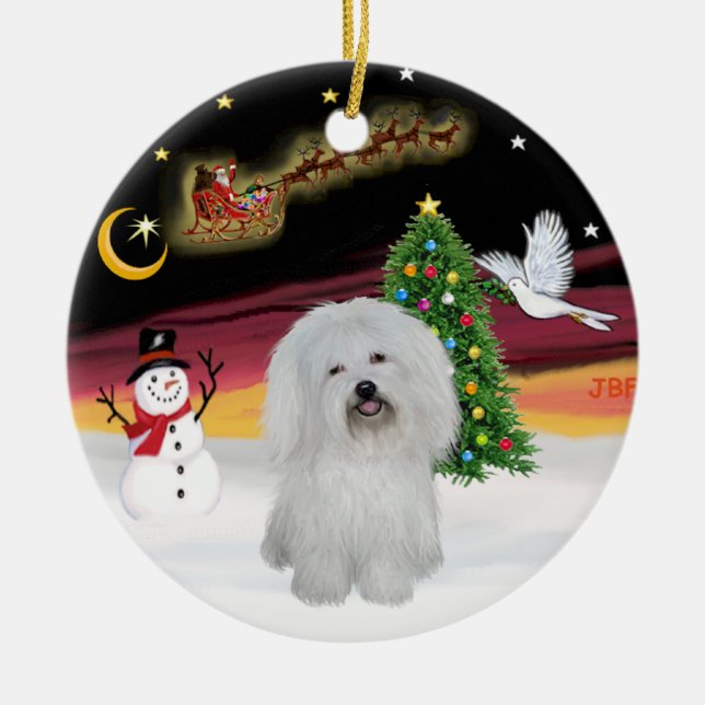 Nattflygning - Coton de Tulear Julgransprydnad Keramik (Framsidan)