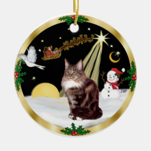 Nattflygning (GW) - Maine Coon katt 9 Julgransprydnad Keramik