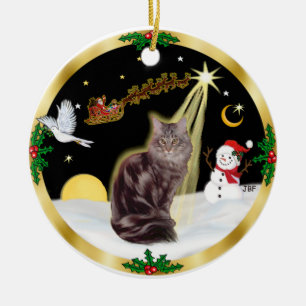 Nattflygning - Maine Coon katt (randig 10) Julgransprydnad Keramik