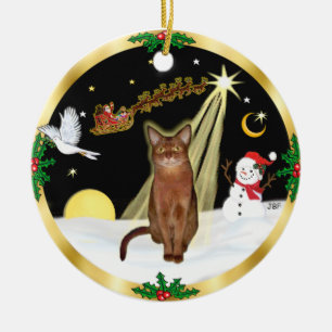 Nattflygning - Ruddy Abyssinian cat Julgransprydnad Keramik