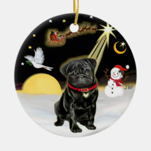 Nattflygning - svart pug (#13) julgransprydnad keramik
