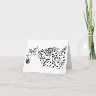 NattflygUnicorn & fågel Notecard Kort