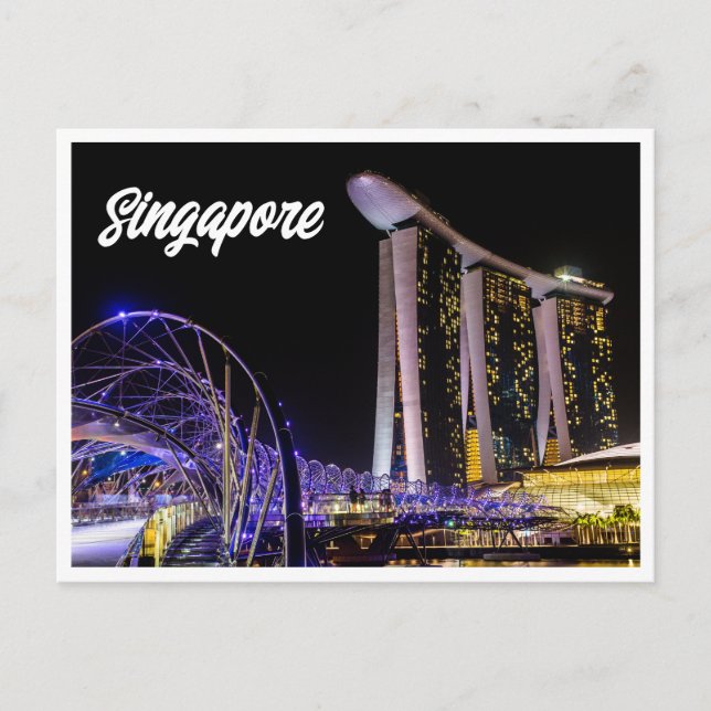 Nattfoto av Singapores vykort (Framsida)