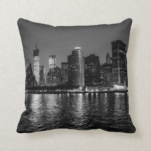 Nattfoto i New York City Skyline Landscape Kudde