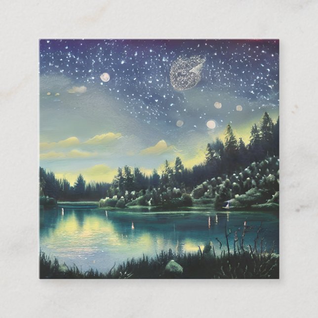 Nattgrafik Sjö Fyrkantigt Visitkort (Framsida)