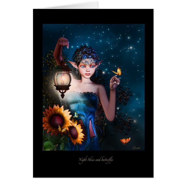 Natthimmlar och fjärilar hälsningskort (Framsidan)