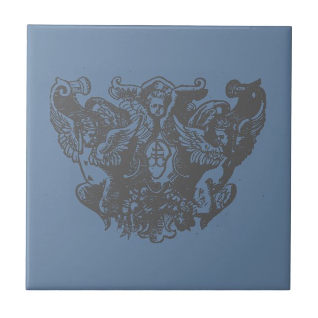 Nattier-blue Angels – Coat of arms Emblem baroque Kakelplatta (Framsidan)