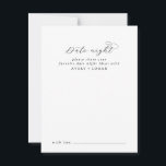 Nattjokort för elegantens skript rådkort<br><div class="desc">De här elegantens manuskort för kvällstankar är perfekten för ett enkelt bröllopsmottagning eller möhippa. Den minimalistiska svartvita designen har romantisk typografi i finare med modernt glam stil. Anpassade i alla färg. Behålla designen minimal och klassad som den är, eller anpassa den genom att lägga till egna bilder och teckningar. Anpassa...</div>