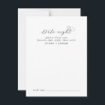 Nattjokort för elegantens skript rådkort<br><div class="desc">De här elegantens manuskort för kvällstankar är perfekten för ett enkelt bröllopsmottagning eller möhippa. Den minimalistiska svartvita designen har romantisk typografi i finare med modernt glam stil. Anpassade i alla färg. Behålla designen minimal och klassad som den är, eller anpassa den genom att lägga till egna bilder och teckningar. Anpassa...</div>