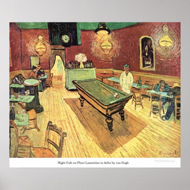 Nattkafé på Ställe Lamartine i Arles av van Gogh Poster (Framsidan)
