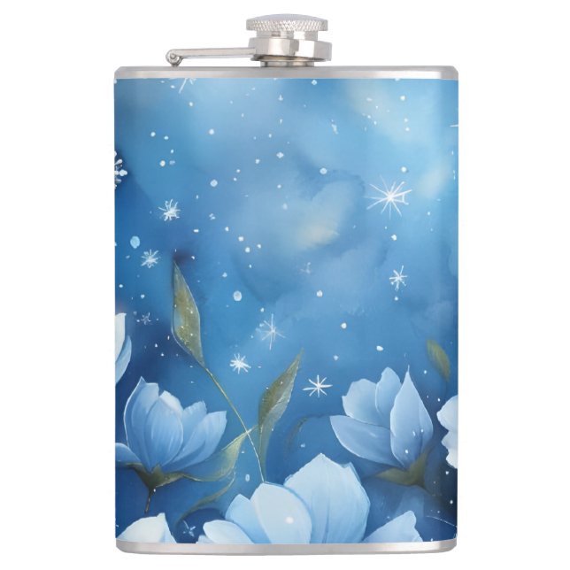Nattkonst Himmel med stjärnor och blommor Fickplunta (Framsidan)