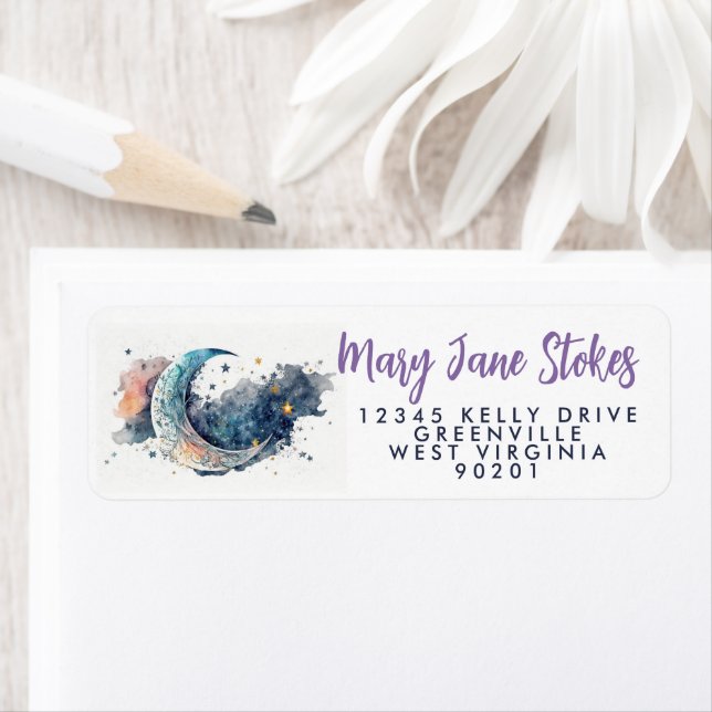 Nattkuvert RETURADRESS stjärnor himlar måne Returadress Etikett (Insitu)