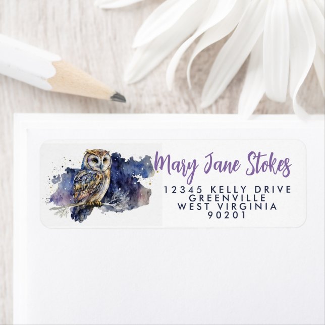 nattkuvert RETURADRESS stjärnor himlar uggla måne Etikett (Insitu)