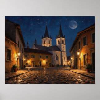 Nattkyrkogatan Impressionistisk Oljemålning Poster