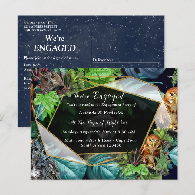 Nattlevande party firande inbjudan vykort (Fram/baksida)