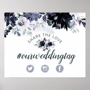 Nattlig Blommig Dela Kärlek Bröllopsskylt Poster