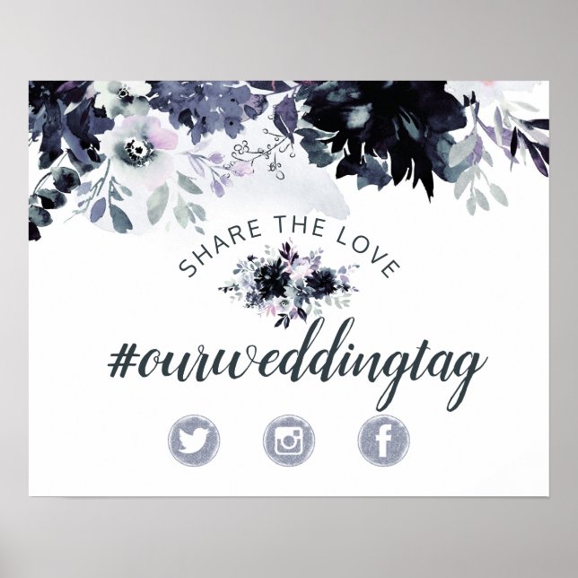 Nattlig Blommig Dela Kärlek Bröllopsskylt Poster (Framsidan)