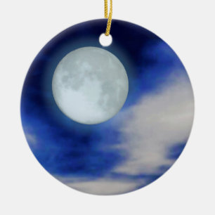 Nattlig himmel med måne och moln julgransprydnad keramik