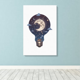 Nattlig himmel och stuga inuti en glödlampa canvastryck