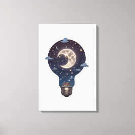 Nattlig himmel och stuga inuti en glödlampa canvastryck