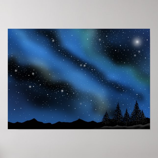 Nattlig himmel vid Auroranebulosan. Poster (Framsidan)