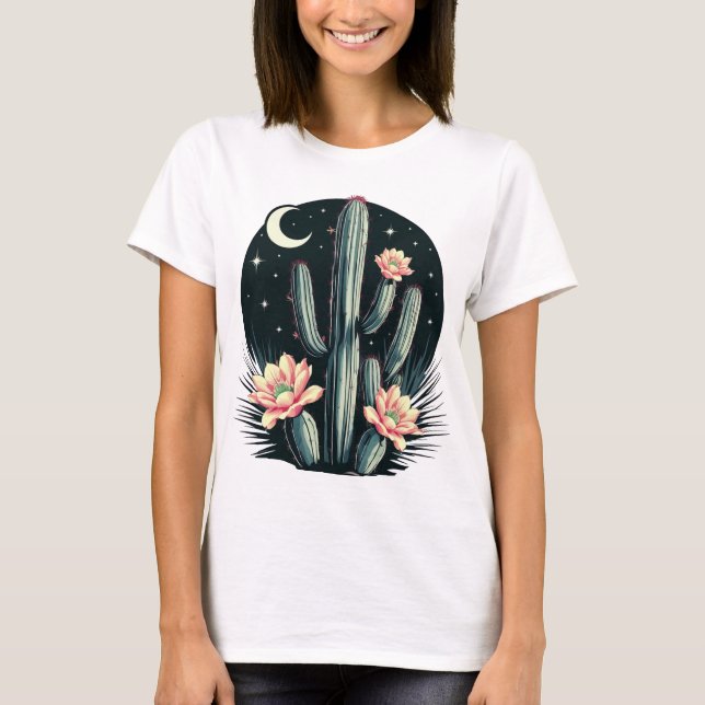 Nattlig kaktusblomning t shirt (Framsida)