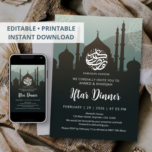 Nattlig moské siluett Ramadan Iftar middag Inbjudningar (Skapare uppladdad)
