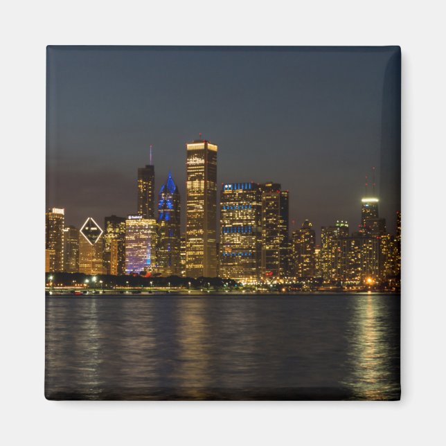 Nattlig Panorama över Chicago Magnet (Framsidan)