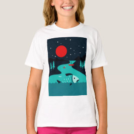 Nattlig scen av en flod t shirt