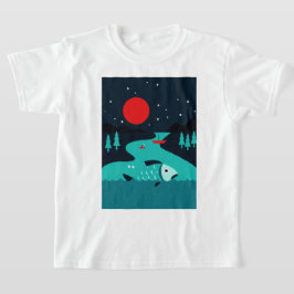Nattlig scen av en flod t shirt