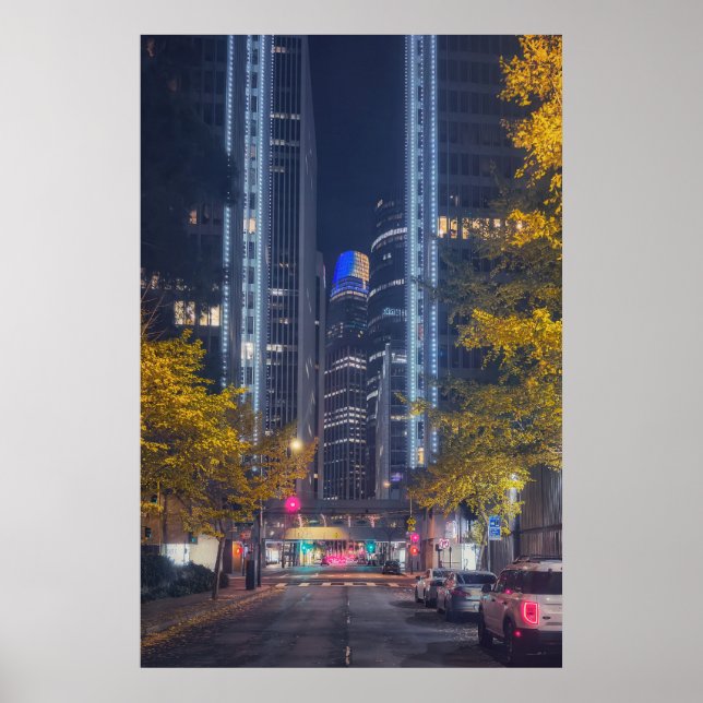 Nattlig stadsbild gatuscen på hösten poster (Framsidan)