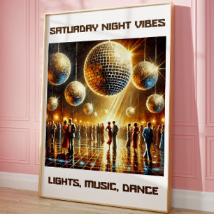 Nattliga Vibbar Disco Retro Dansgolv Vägg Poster