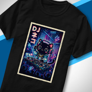 Nattliv Cyberpunk Japansk Musik Konst Söt DJ Katt T Shirt