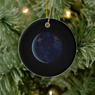 Nattljus på planeten jorden (västra halvklotet) julgransprydnad keramik
