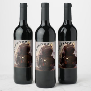 Nattlokomotivet Tåg kvällsmotorväg Vinflaska Etikett