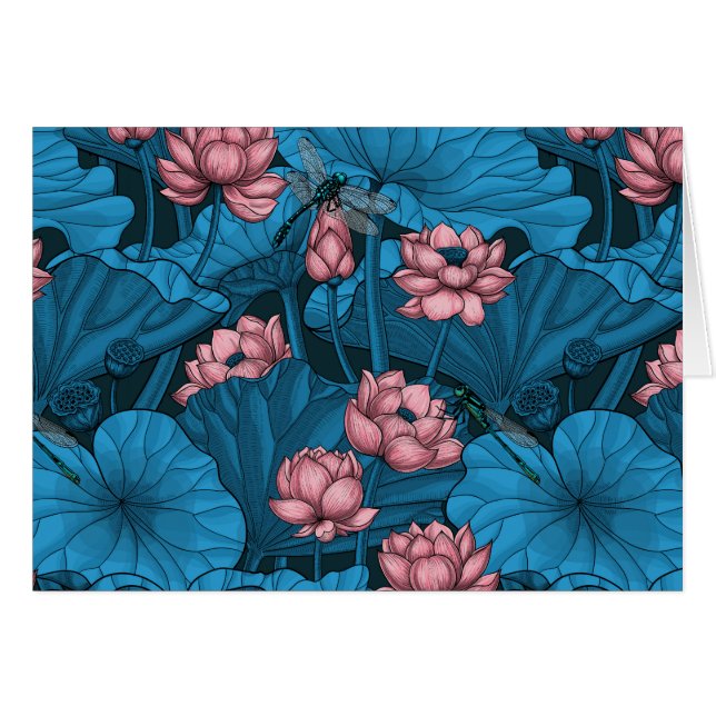 Nattlotus trädgård hälsningskort (Framsidan Horizontal)