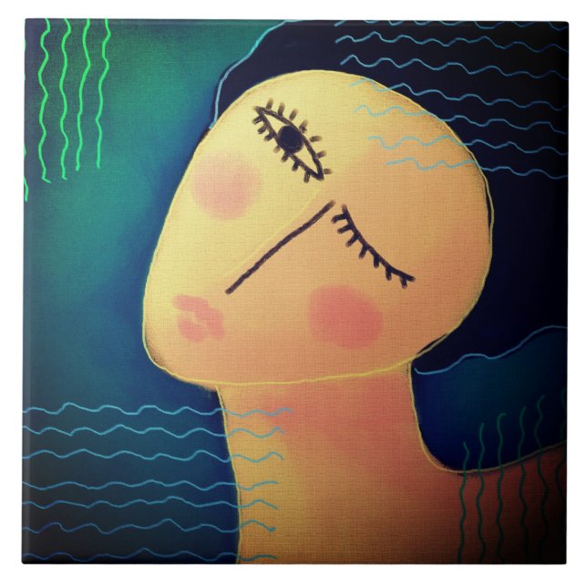 Nattmålning av en kvinna i Abstrakten Digital måln Kakelplatta (Framsidan)