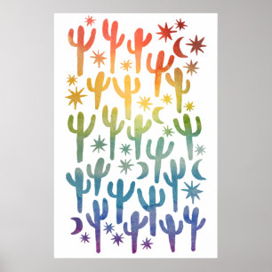 NattökarRoligt Cactus Rainbow Mönster Watercolor Poster
