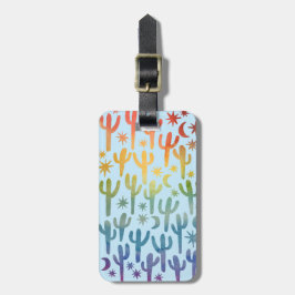 Nattökert Cacti Rainbow BLue Mönster Watercolor Bagagebricka