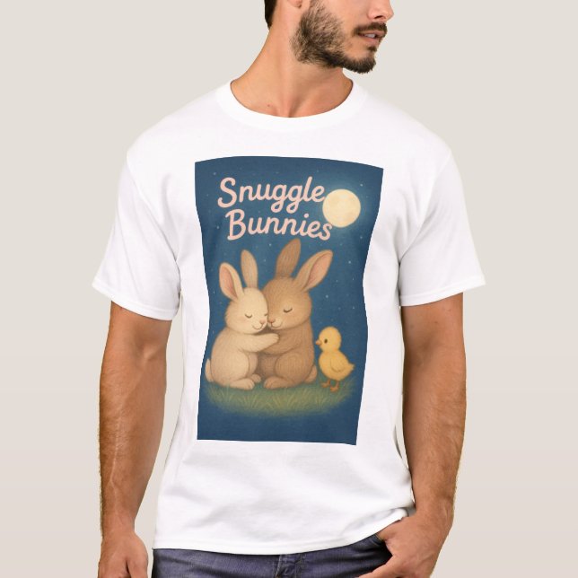 Nattplats för två tecknad stil bunnies t shirt (Framsida)