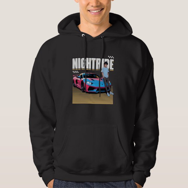 Nattridrätt japansk superbil Night Ride Design Hoodie (Framsida)