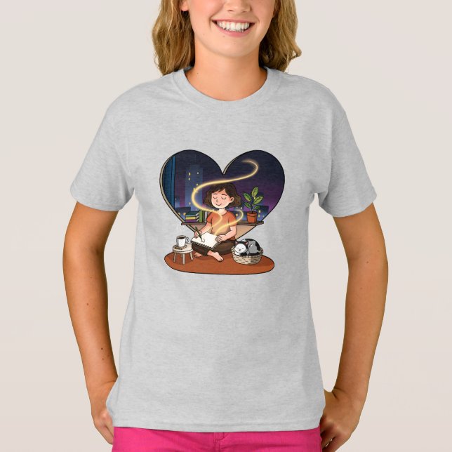 Nattskapare Mysigt Hjärtfönsterkonst T Shirt (Framsida)