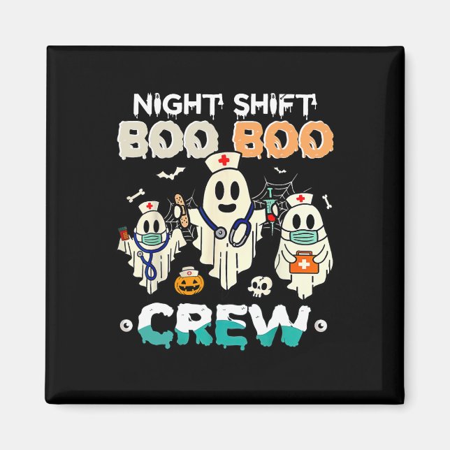 Nattskift Boo Crew Nurse Ghost Halloween Nur Magnet (Framsidan)