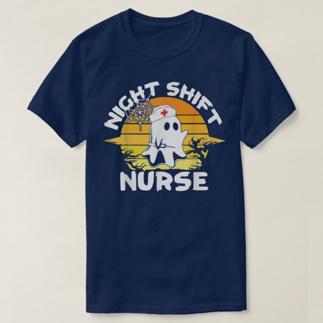 Nattskift Nurse, Boo Ghost Halloween Funny Healt T Shirt (Design framsida)